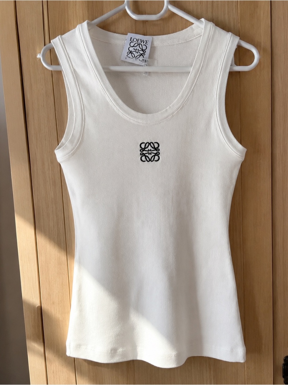 Loewe White Ribbed Tank with Black Anagram Logo